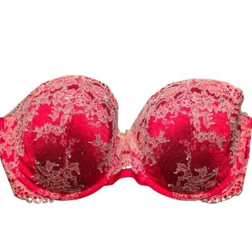 Victorias Secret 36D Very Sexy Red Lace Rhinestone Push Up Bra Underwire Sparkle